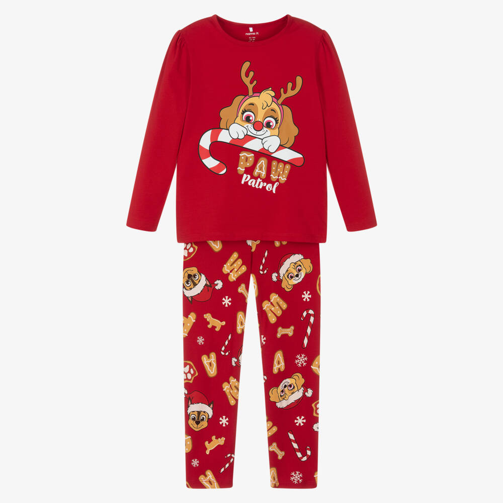 NAME IT-Girls Red Cotton Jersey Paw Patrol Xmas Pyjamas | Childrensalon