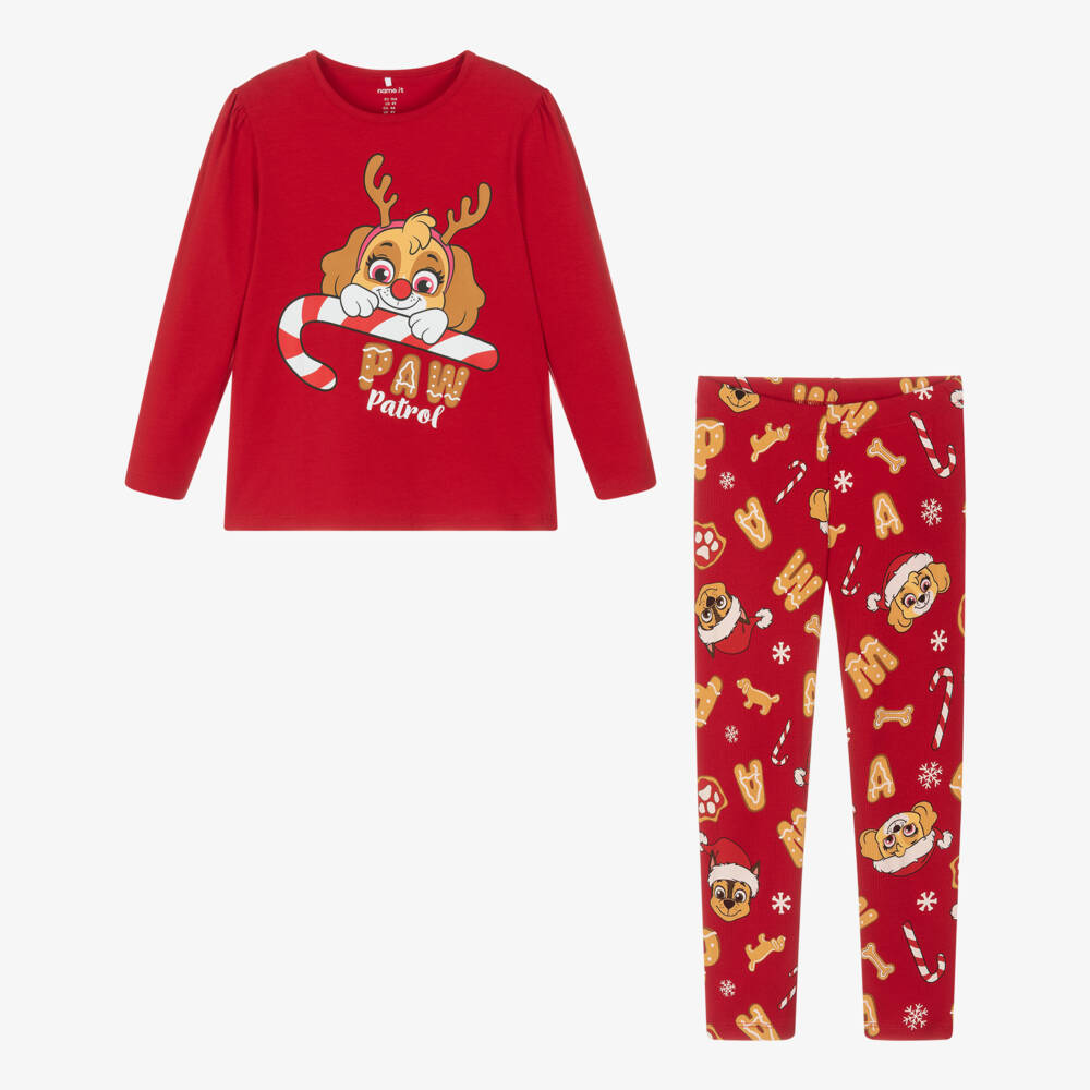 NAME IT-Girls Red Cotton Jersey Paw Patrol Xmas Pyjamas | Childrensalon