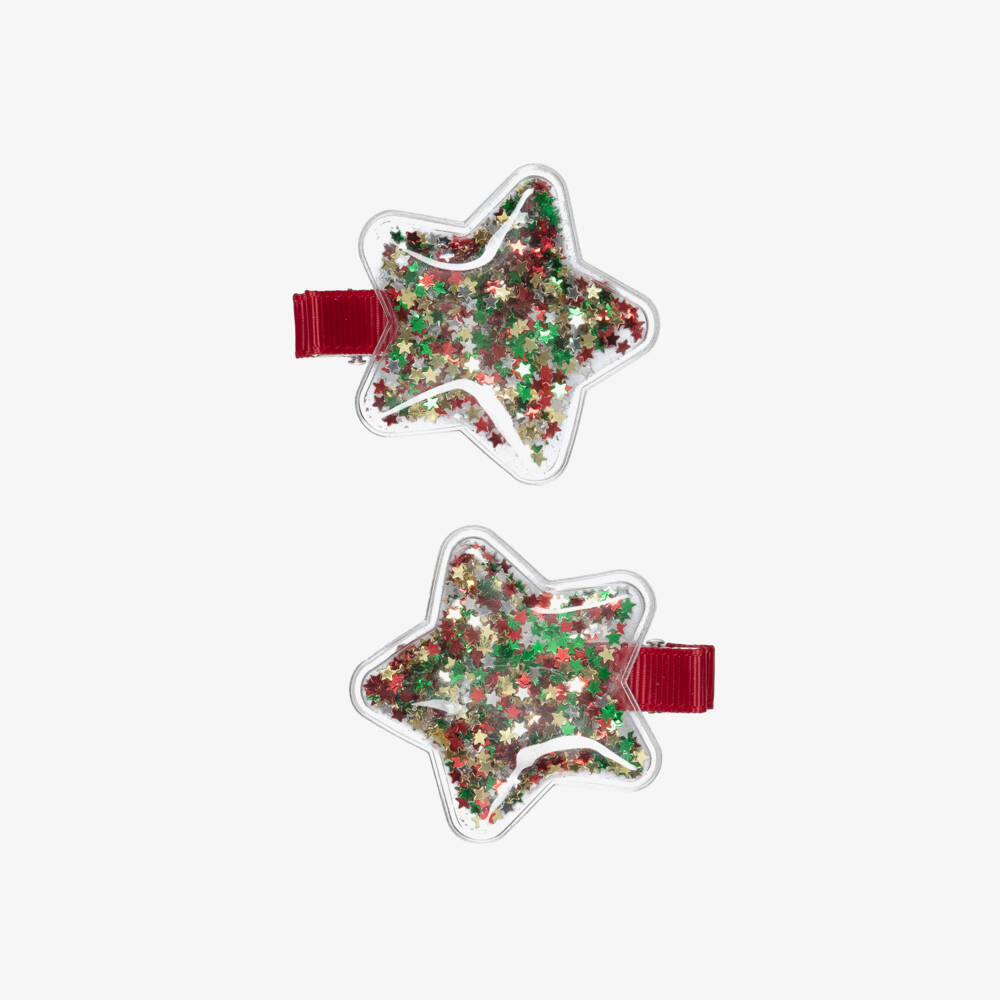 NAME IT-Girls Red Festive Hair Clips with Glittery Stars (2 Pack) | Childrensalon
