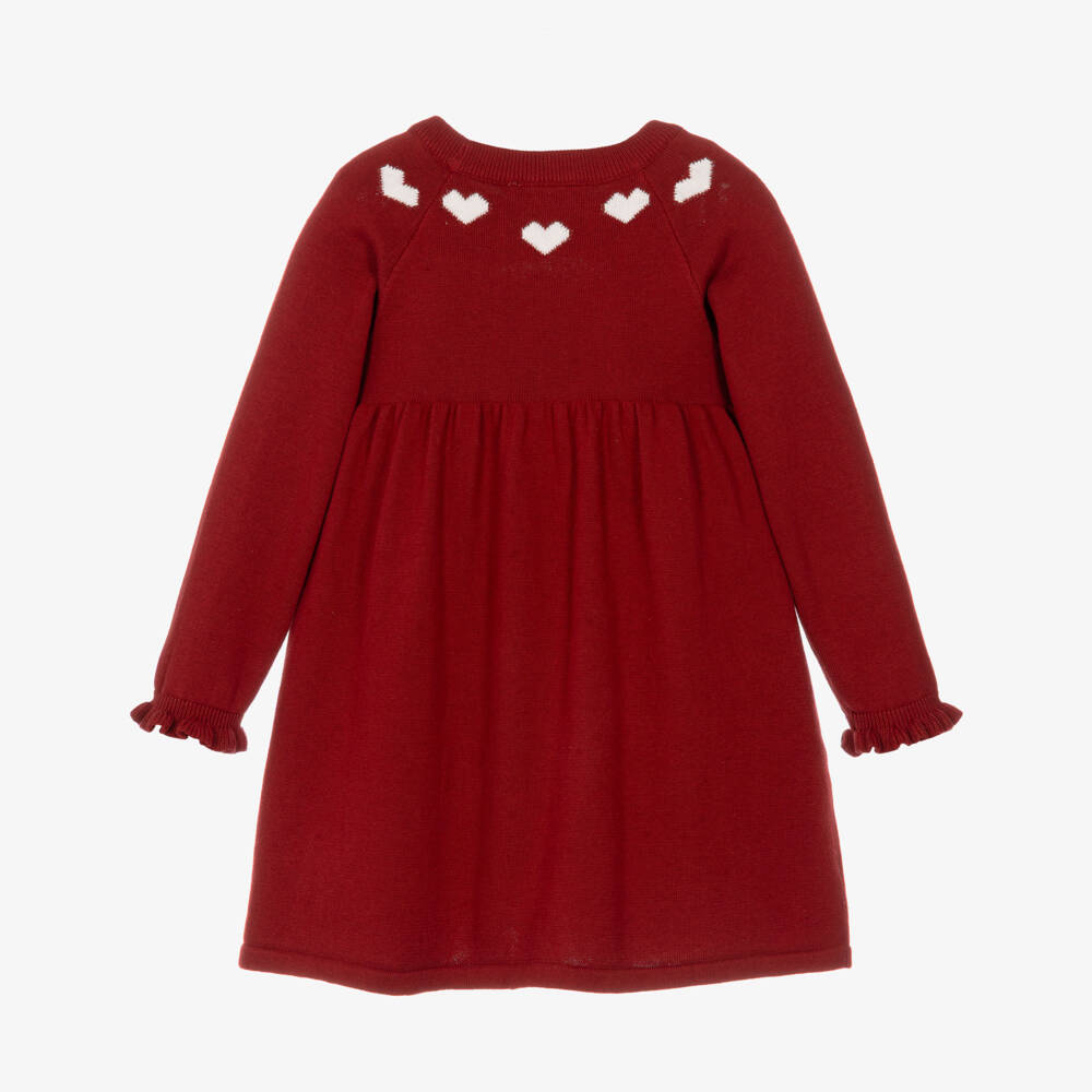 NAME IT-Girls Red Organic Cotton Knitted Dress with Hearts | Childrensalon