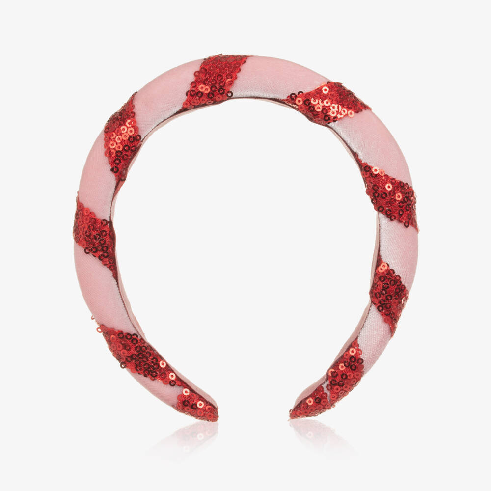 NAME IT-Girls Red & Pink Striped Sequin & Velour Hairband | Childrensalon