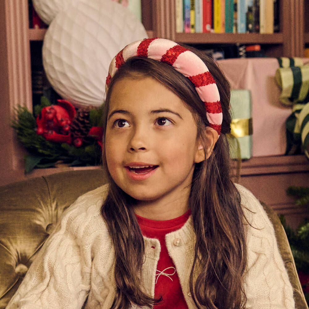 NAME IT-Girls Red & Pink Striped Sequin & Velour Hairband | Childrensalon