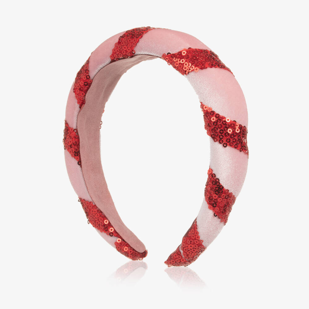 NAME IT-Girls Red & Pink Striped Sequin & Velour Hairband | Childrensalon