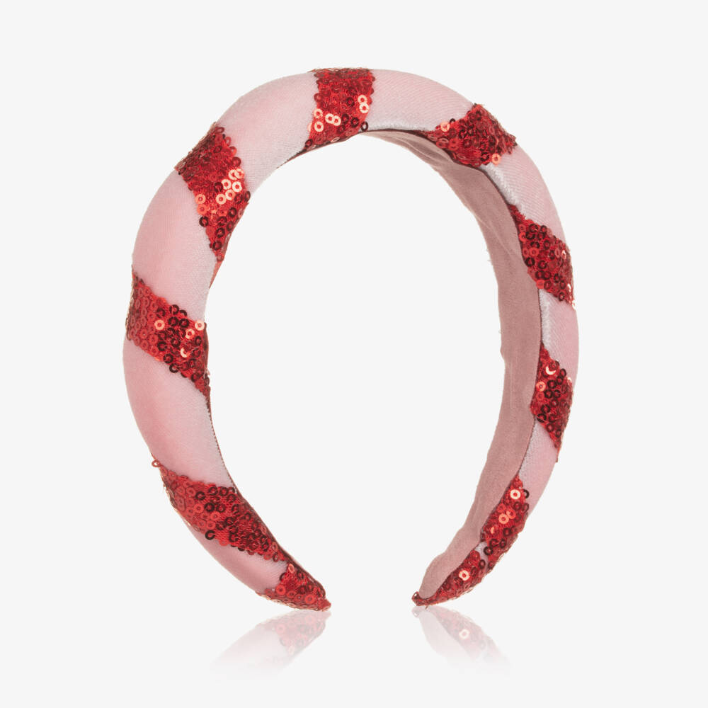 NAME IT-Girls Red & Pink Striped Sequin & Velour Hairband | Childrensalon