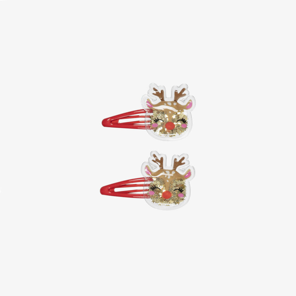 NAME IT-Girls Red Reindeer Hair Clips (2 Pack) | Childrensalon