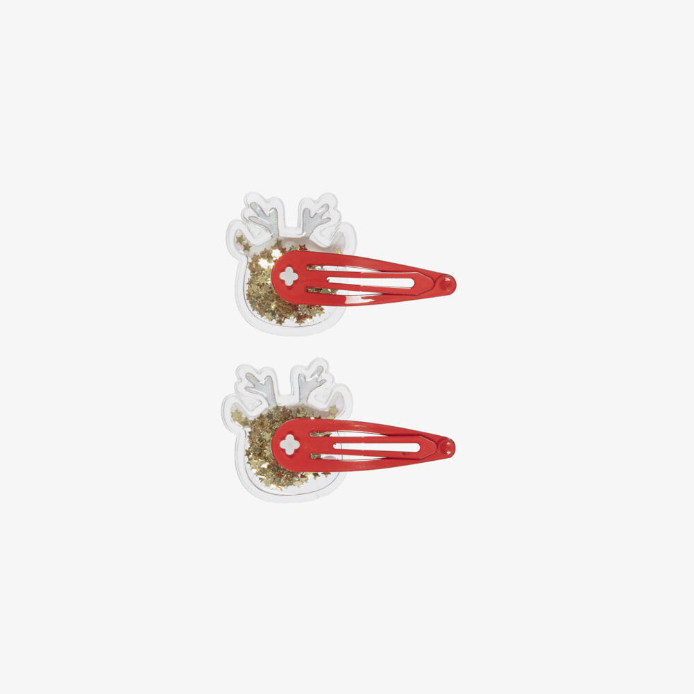 NAME IT-Girls Red Reindeer Hair Clips (2 Pack) | Childrensalon