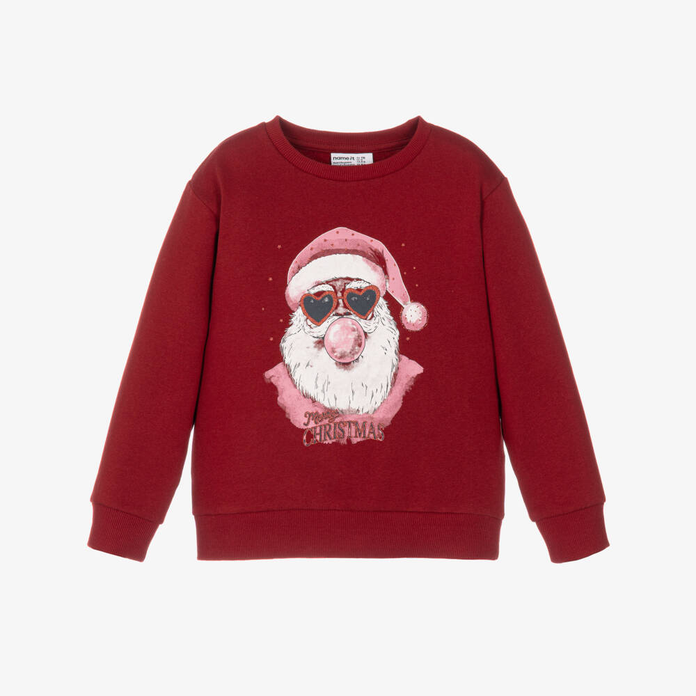 NAME IT-Girls Red Sweatshirt with Sparkly Santa | Childrensalon