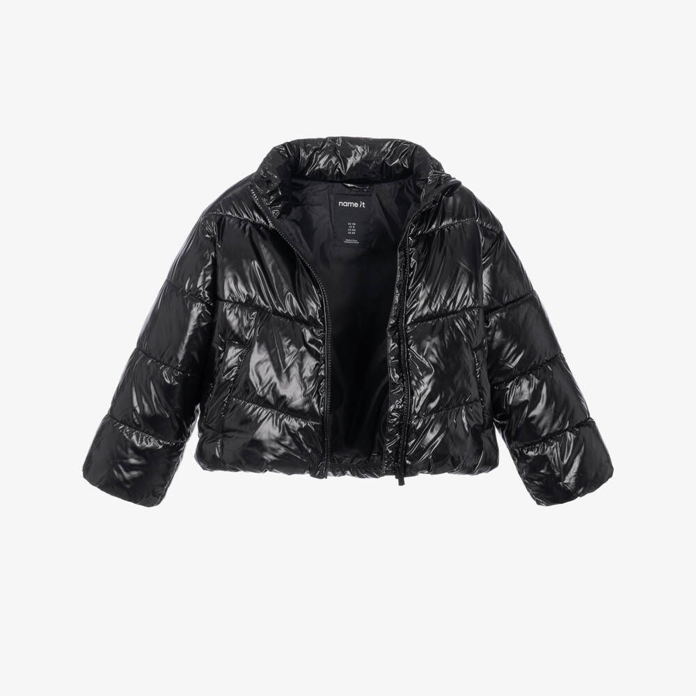 NAME IT-Girls Shiny Black Puffer Jacket | Childrensalon