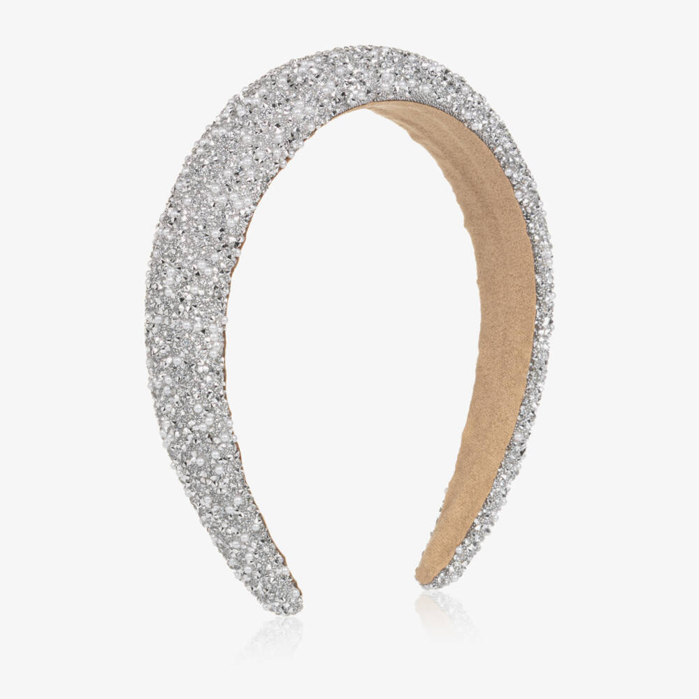 NAME IT-Girls Silver Glitter & Pearl Bead Hairband | Childrensalon