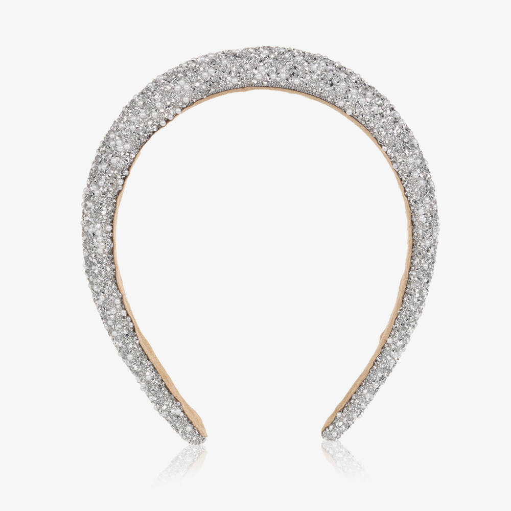 NAME IT-Girls Silver Glitter & Pearl Bead Hairband | Childrensalon