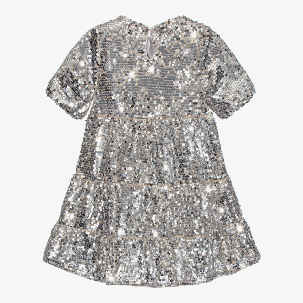 NAME IT-Girls Silver Tiered Dress with Sparkly Sequins | Childrensalon