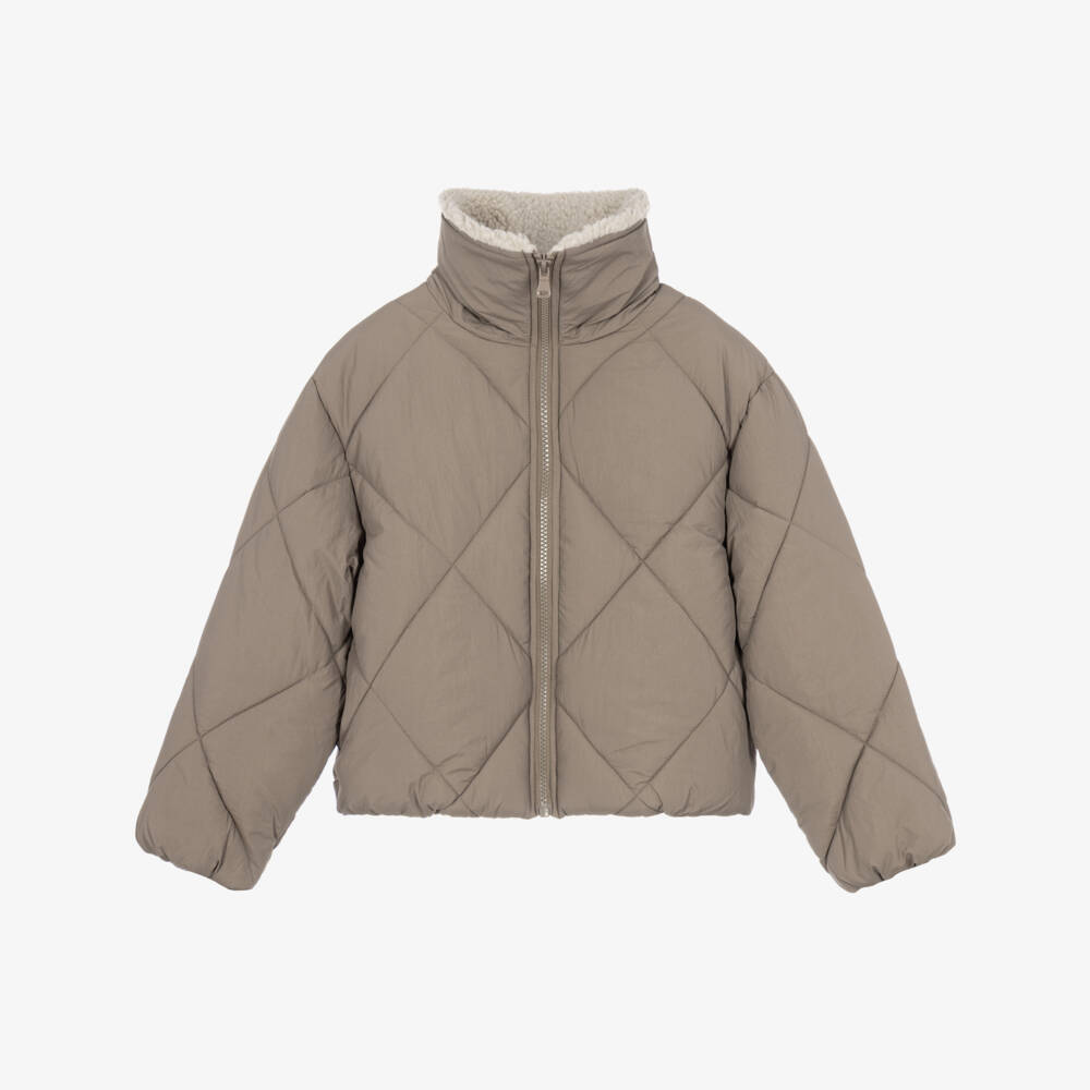 NAME IT-Girls Taupe Brown Quilted Puffer Jacket | Childrensalon