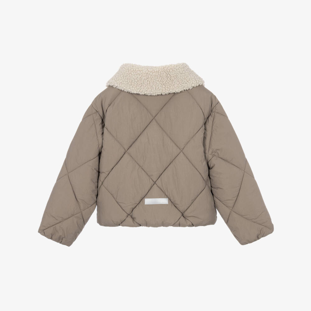 NAME IT-Girls Taupe Brown Quilted Puffer Jacket | Childrensalon