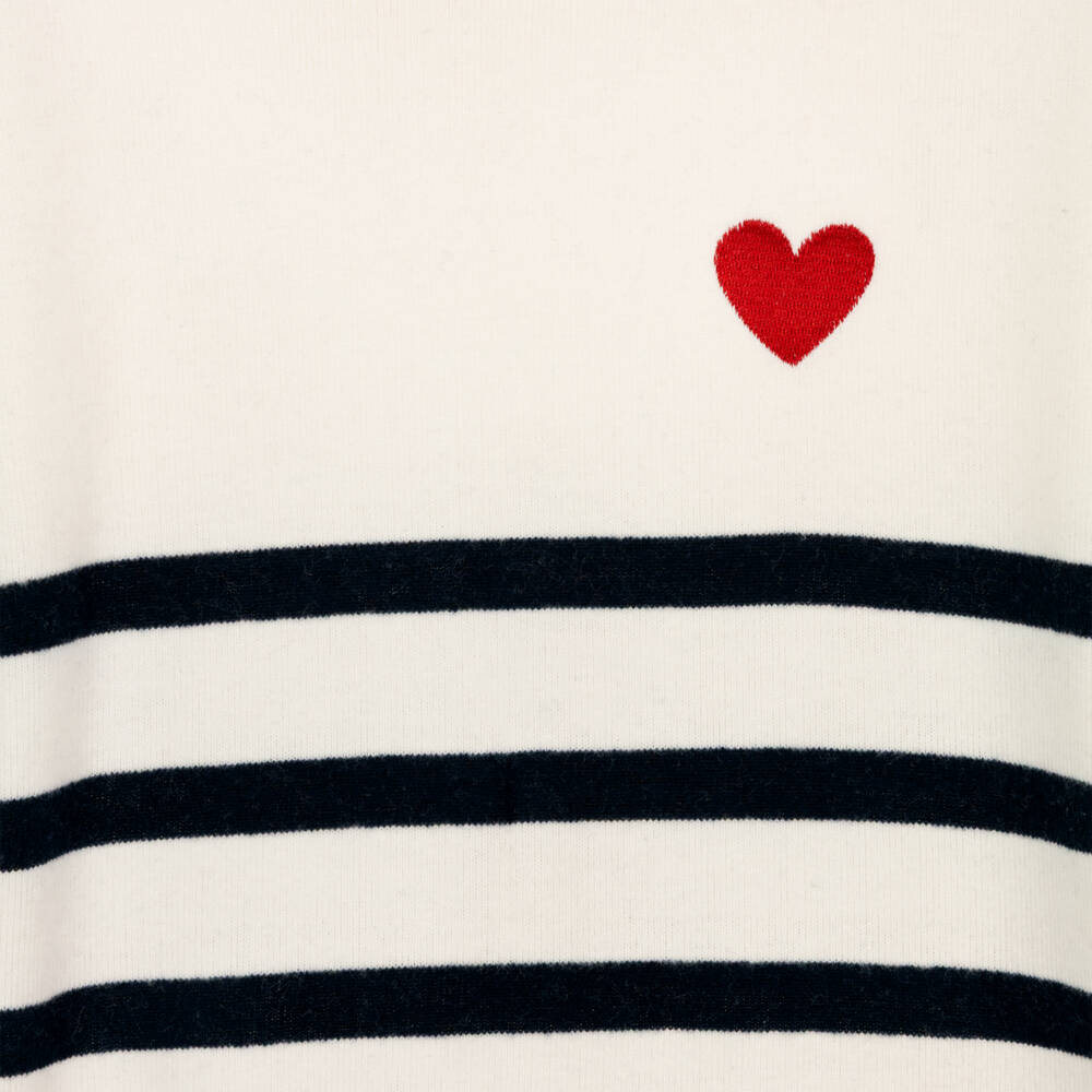 NAME IT-Girls White Breton Stripe Sweater with Embroidered Heart | Childrensalon