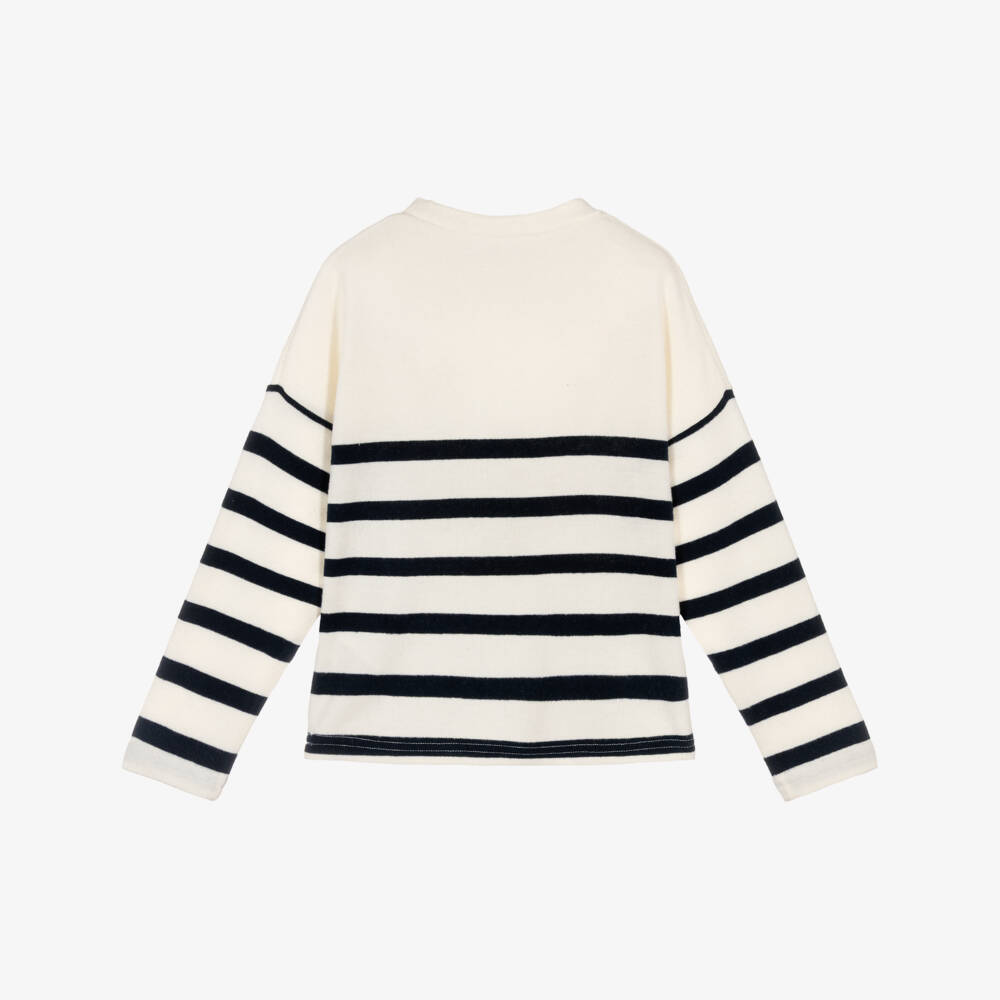 NAME IT-Girls White Breton Stripe Sweater with Embroidered Heart | Childrensalon