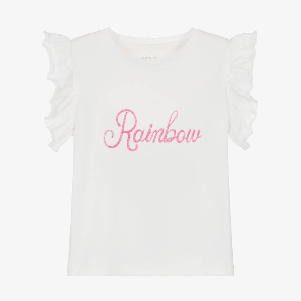 NAME IT-Girls White Organic Cotton Rainbow T-Shirt | Childrensalon