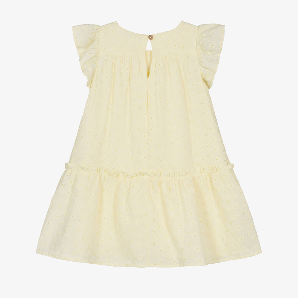 NAME IT-Girls Yellow Cotton Broderie Anglaise Dress | Childrensalon