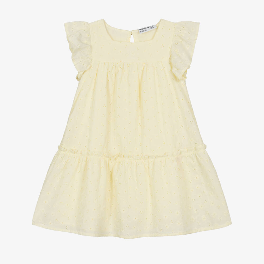 NAME IT-Girls Yellow Cotton Broderie Anglaise Dress | Childrensalon