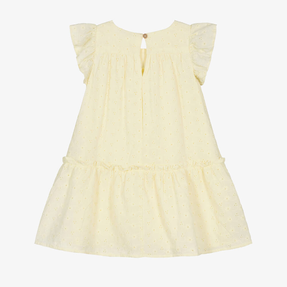 NAME IT-Girls Yellow Cotton Broderie Anglaise Dress | Childrensalon