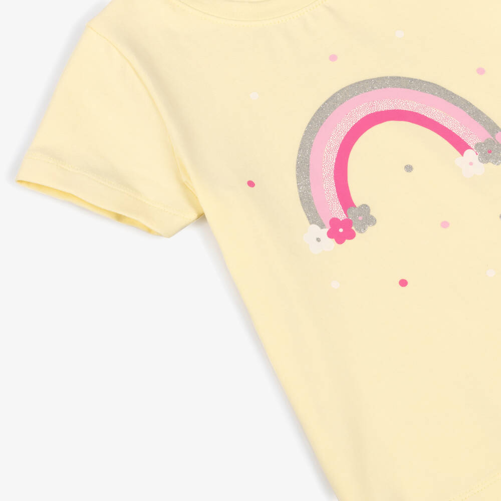 NAME IT-Girls Yellow Organic Cotton Rainbow Print T-Shirt | Childrensalon