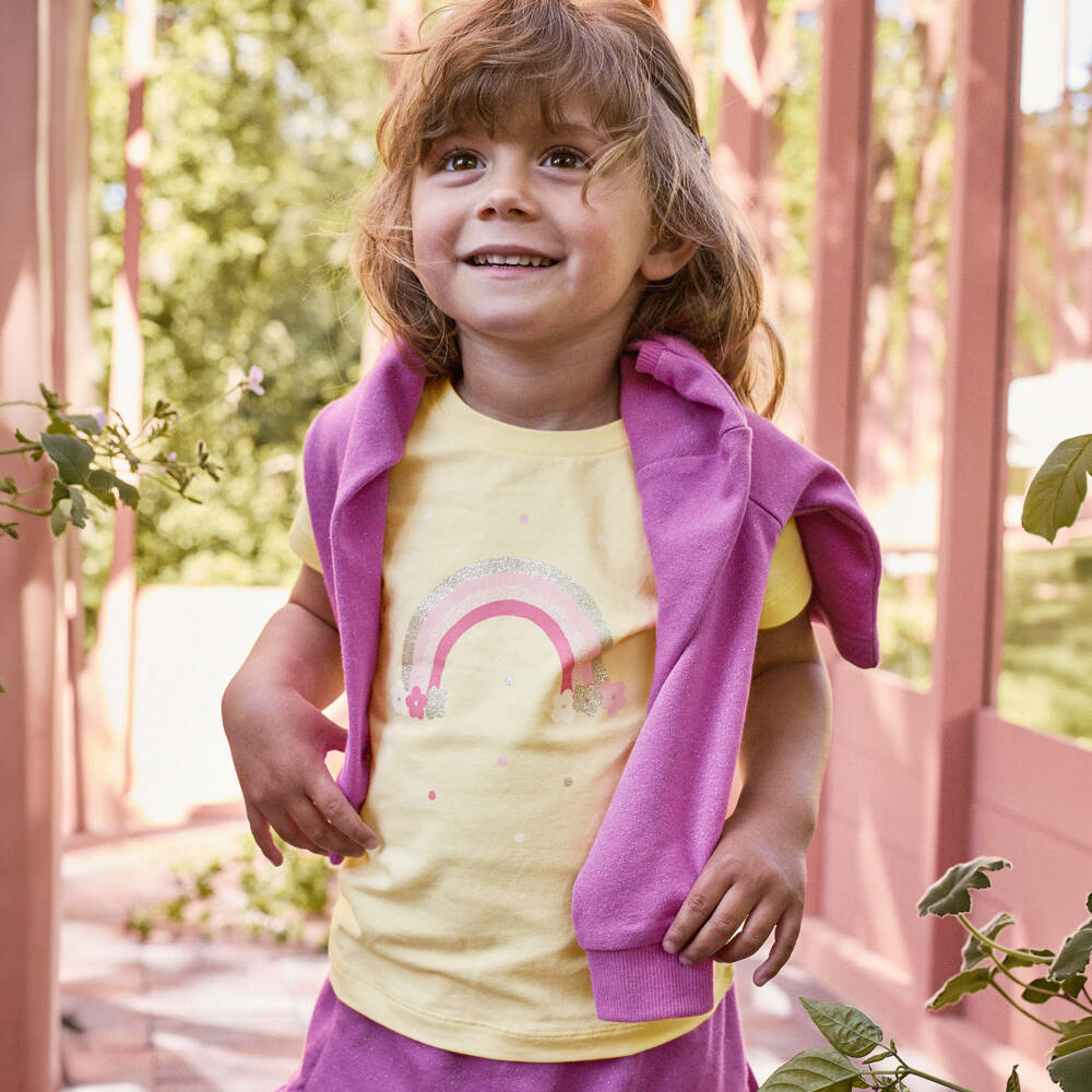 NAME IT-Girls Yellow Organic Cotton Rainbow Print T-Shirt | Childrensalon