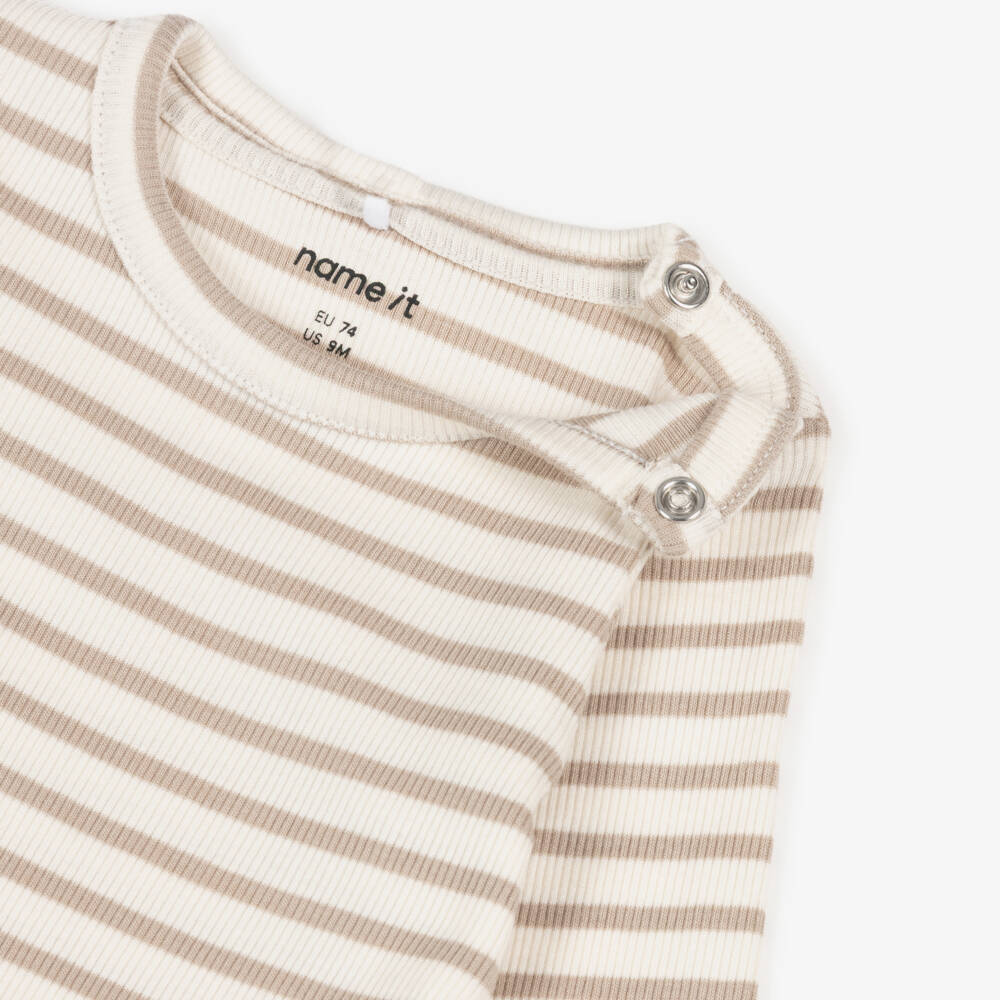 NAME IT-Ivory & Beige Striped Bodysuit | Childrensalon