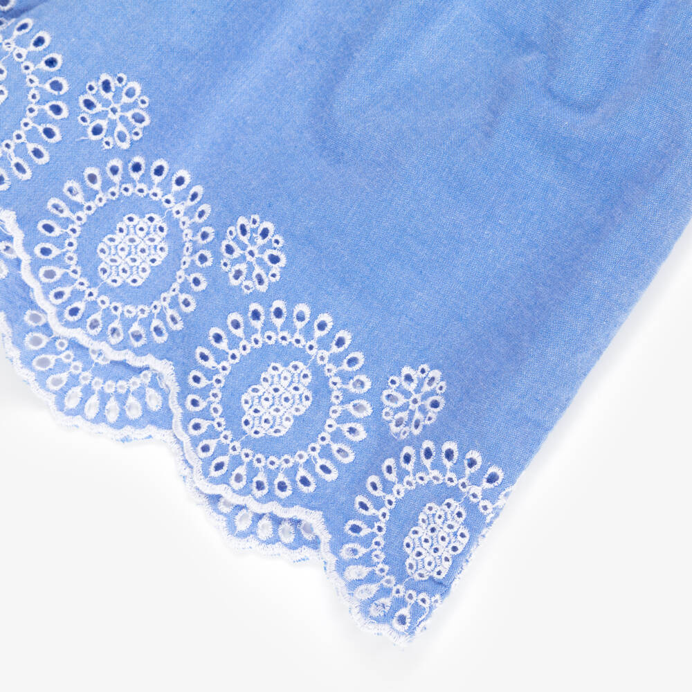 NAME IT-Junior Girls Blue Chambray Shorts with Broderie Detail | Childrensalon