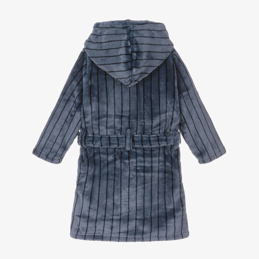 NAME IT-Mid Blue Plush Dressing Gown with Navy Blue Stripes | Childrensalon