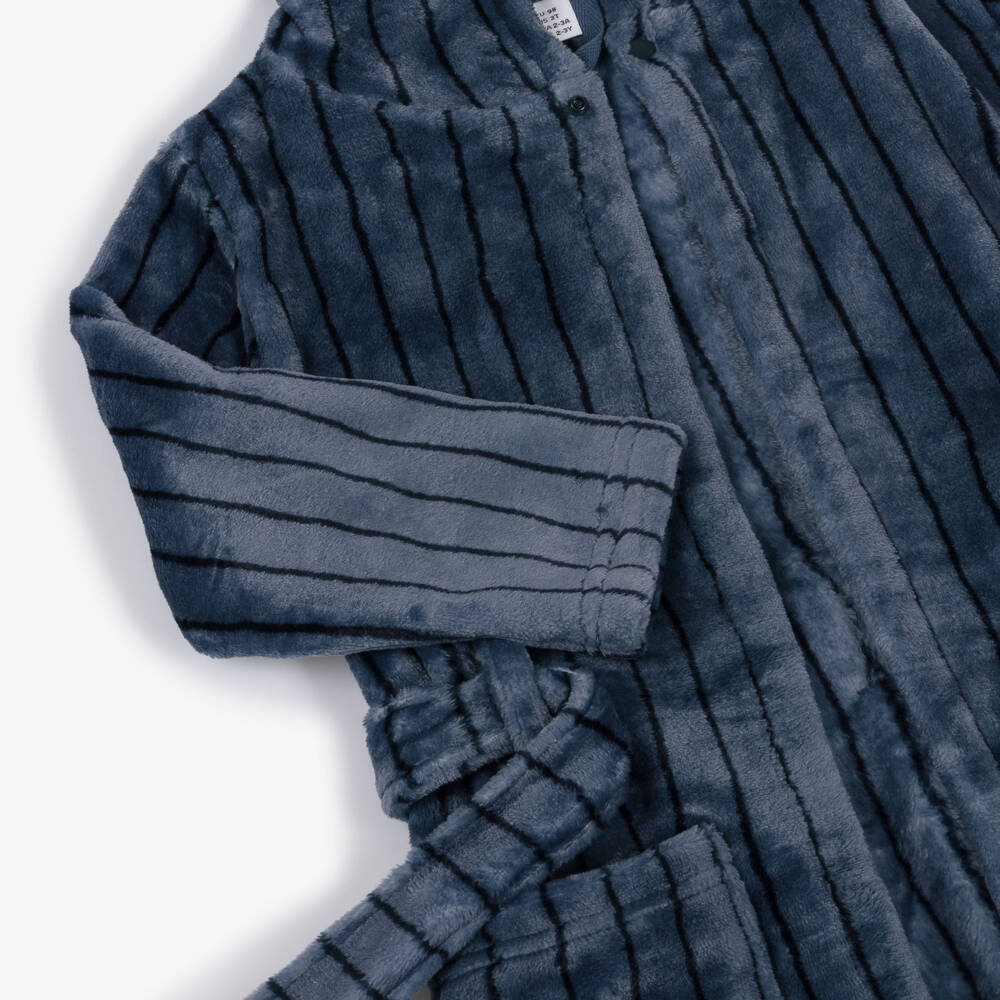 NAME IT-Mid Blue Plush Dressing Gown with Navy Blue Stripes | Childrensalon