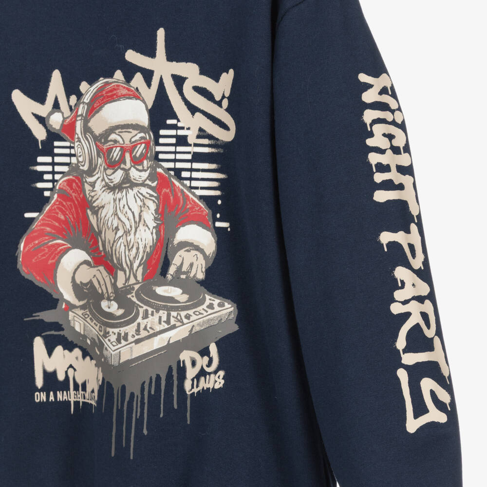 NAME IT-Navy Blue Cotton DJ Santa Sweatshirt | Childrensalon