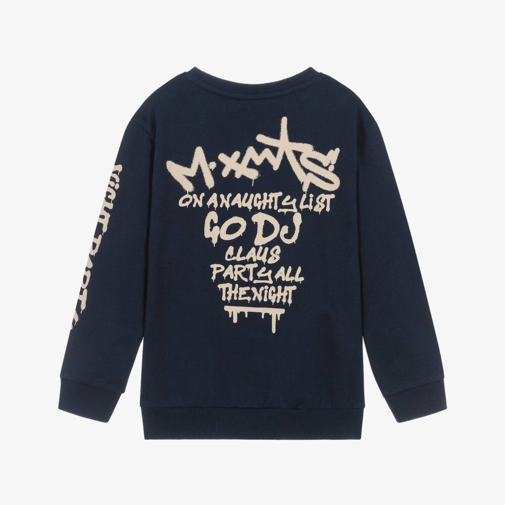 NAME IT-Navy Blue Cotton DJ Santa Sweatshirt | Childrensalon