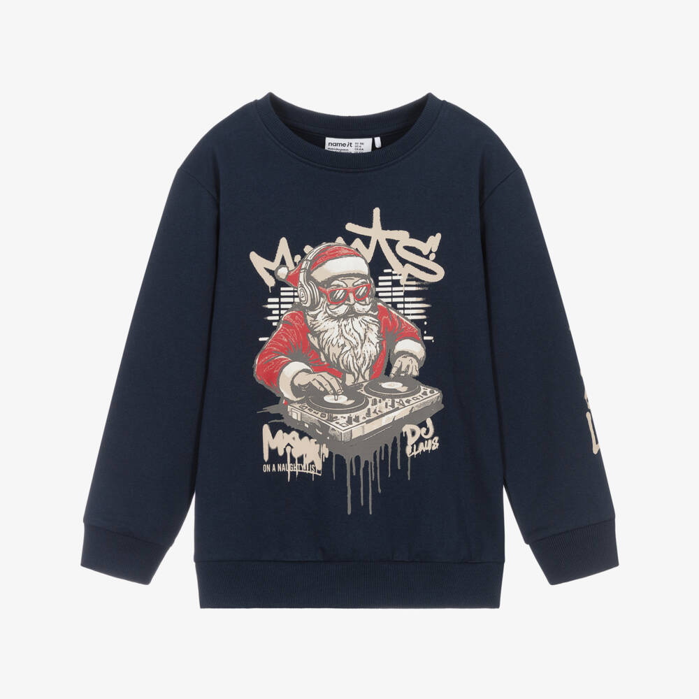 NAME IT-Navy Blue Cotton DJ Santa Sweatshirt | Childrensalon