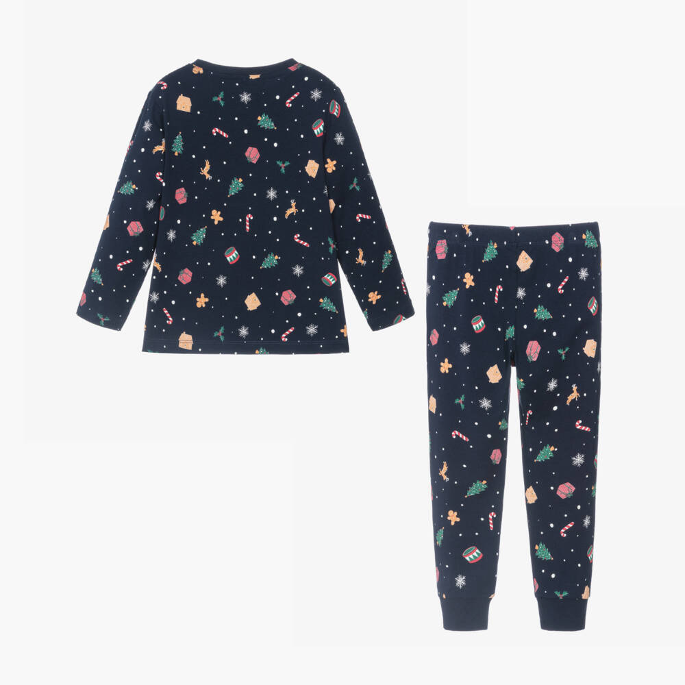 NAME IT-Navy Blue Cotton Jersey Festive Print Long Pyjamas | Childrensalon