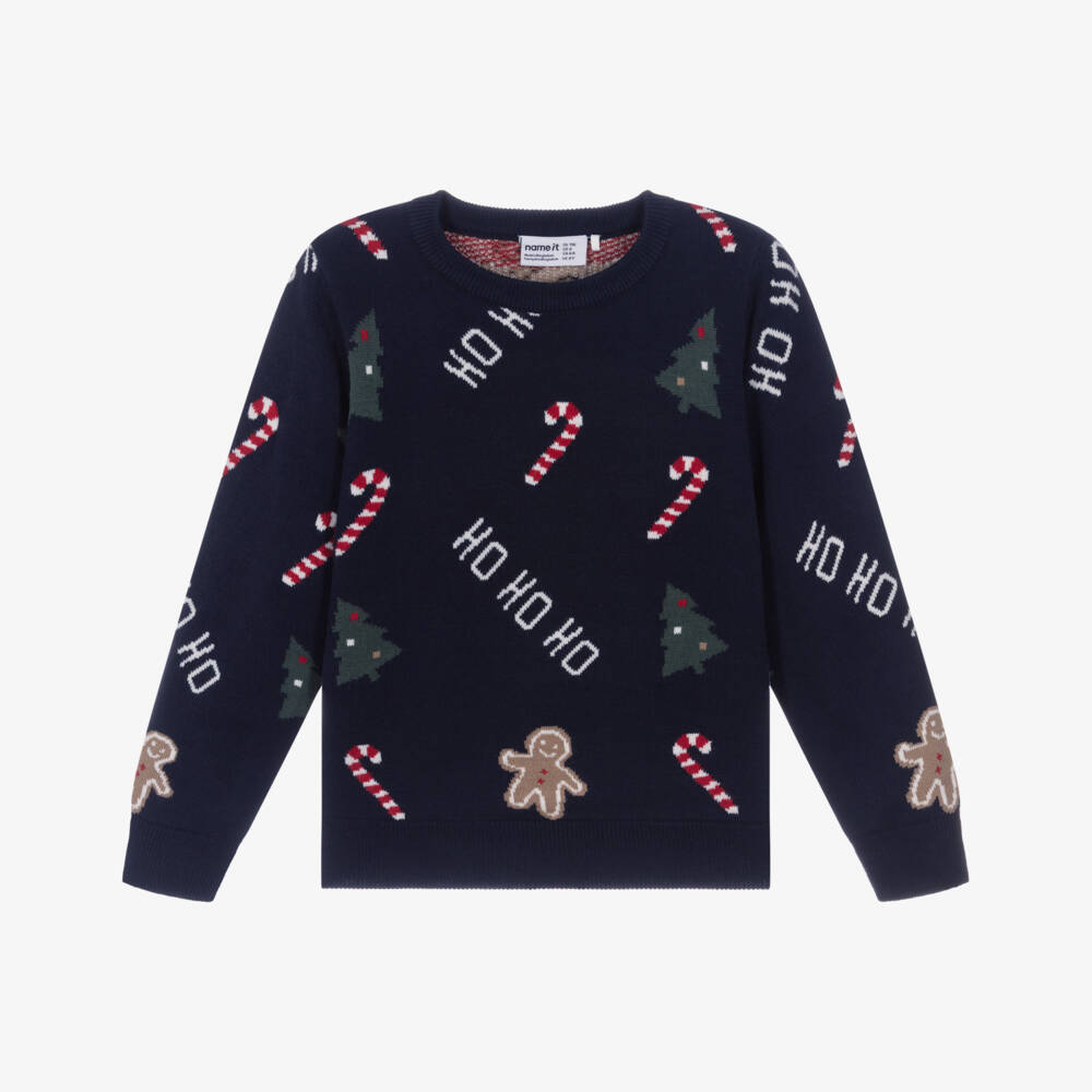 NAME IT-Navy Blue Festive Ho Ho Ho Sweater | Childrensalon
