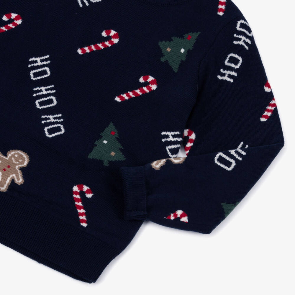 NAME IT-Navy Blue Festive Ho Ho Ho Sweater | Childrensalon