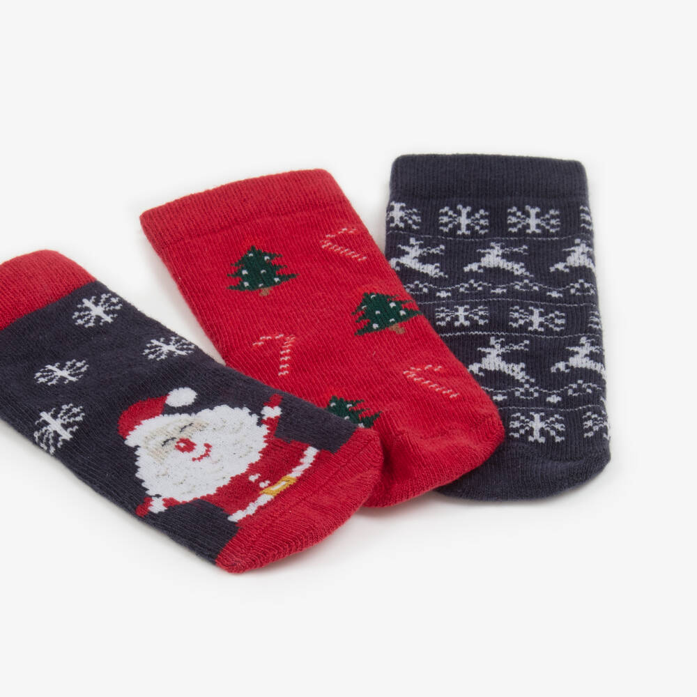 NAME IT-Navy Blue & Red Festive Cotton Socks (3 Pack) | Childrensalon