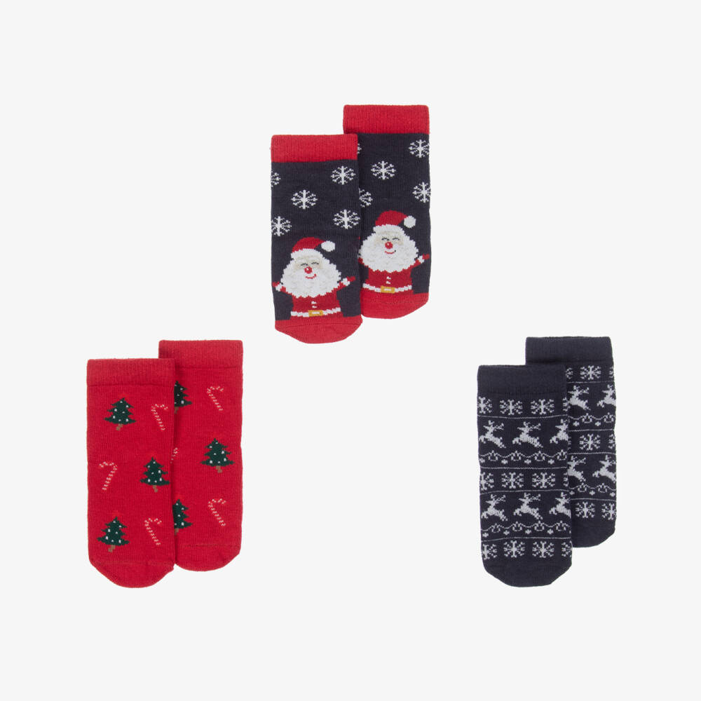 NAME IT-Navy Blue & Red Festive Cotton Socks (3 Pack) | Childrensalon