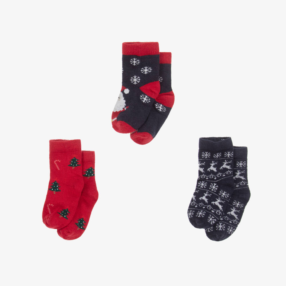 NAME IT-Navy Blue & Red Festive Cotton Socks (3 Pack) | Childrensalon