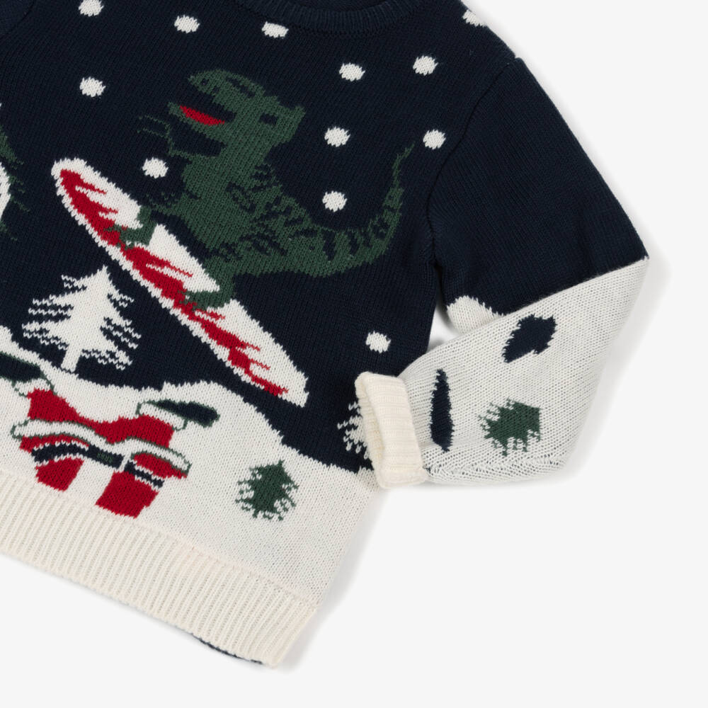 NAME IT-Рождественский свитер синий с динозавром на сноуборде | Childrensalon