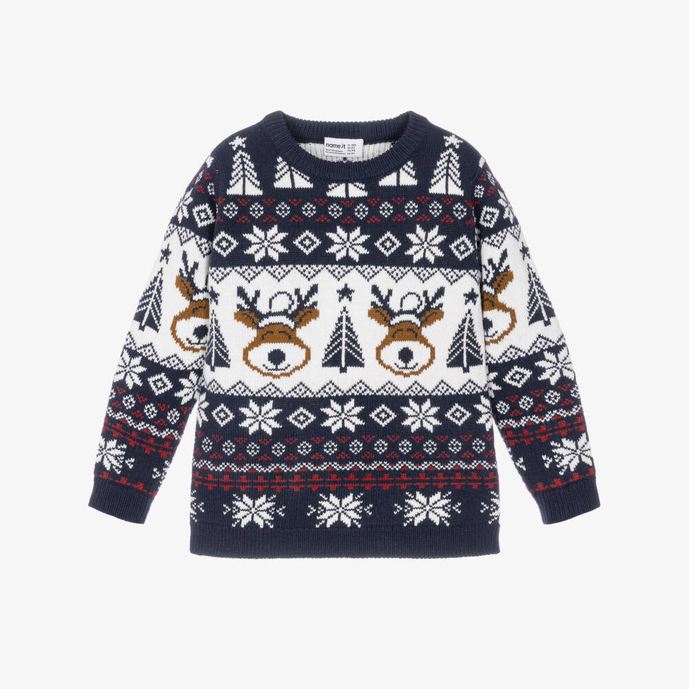 NAME IT-Navy Blue & White Christmas Fair Isle Sweater | Childrensalon