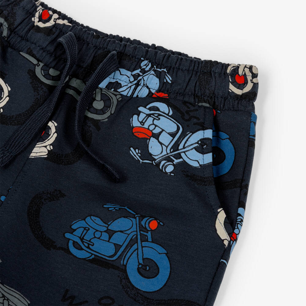 NAME IT-Boys Navy Blue Organic Cotton Motorbike Print Joggers | Childrensalon
