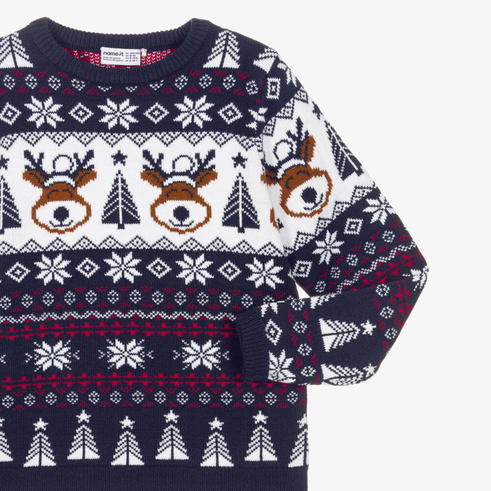 NAME IT-Older Boys Navy Blue Christmas Fair Isle Sweater | Childrensalon