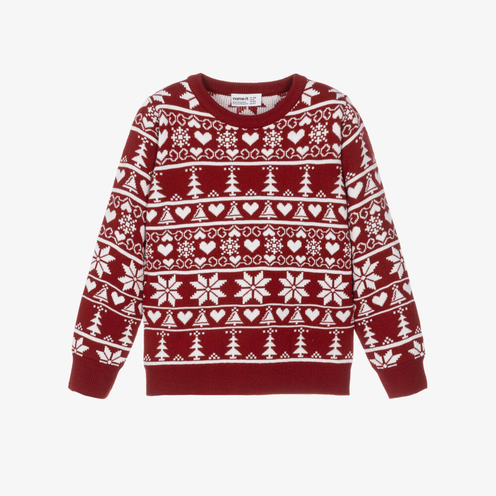 NAME IT-Older Girls Red & White Christmas Fair Isle Sweater | Childrensalon