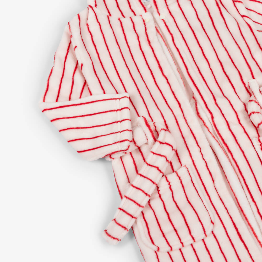 NAME IT-Pale Pink Plush Dressing Gown with Red Stripes | Childrensalon