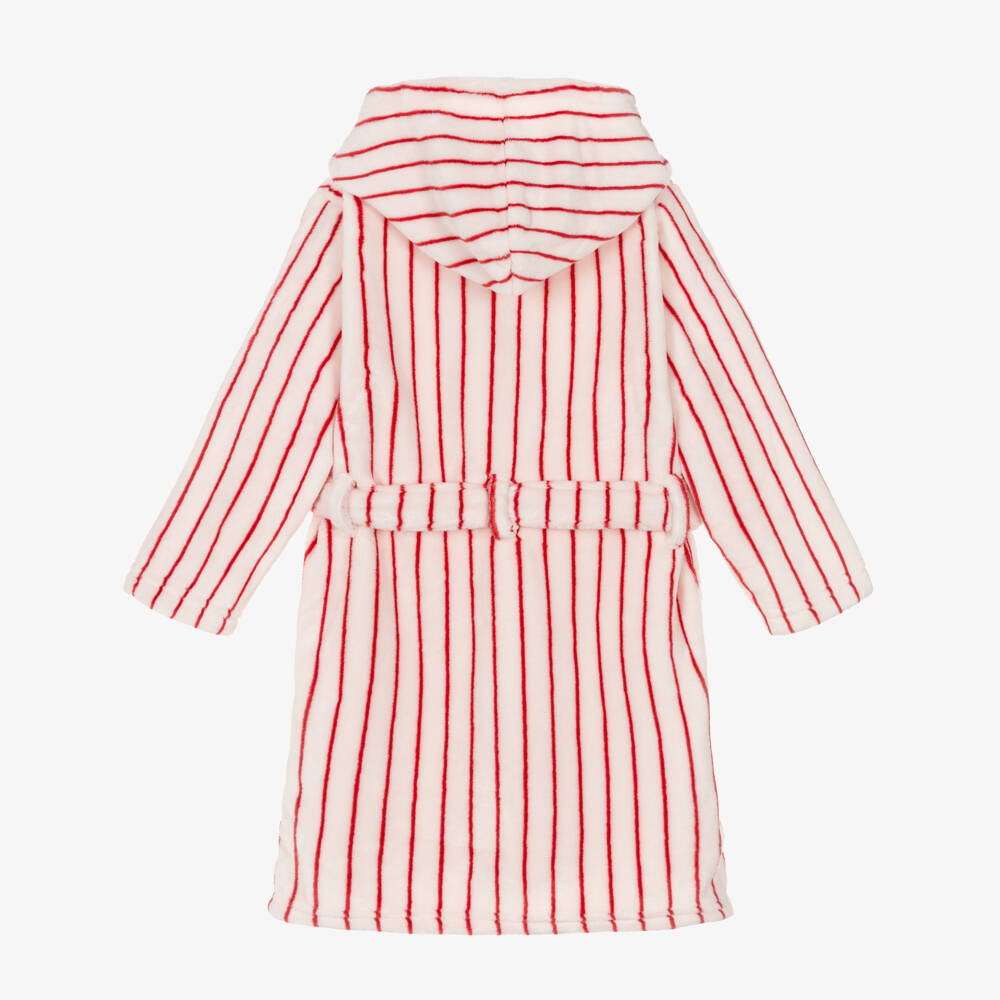 NAME IT-Pale Pink Plush Dressing Gown with Red Stripes | Childrensalon