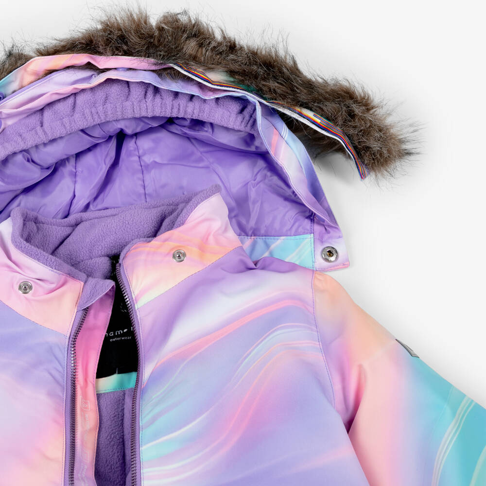 NAME IT-Purple Pink & Blue Technical Snowsuit with Faux Fur Trim Hood | Childrensalon