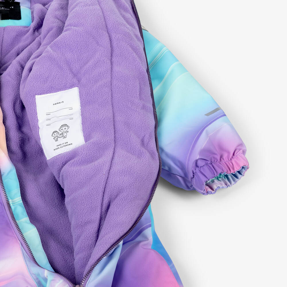 NAME IT-Purple Pink & Blue Technical Snowsuit with Faux Fur Trim Hood | Childrensalon