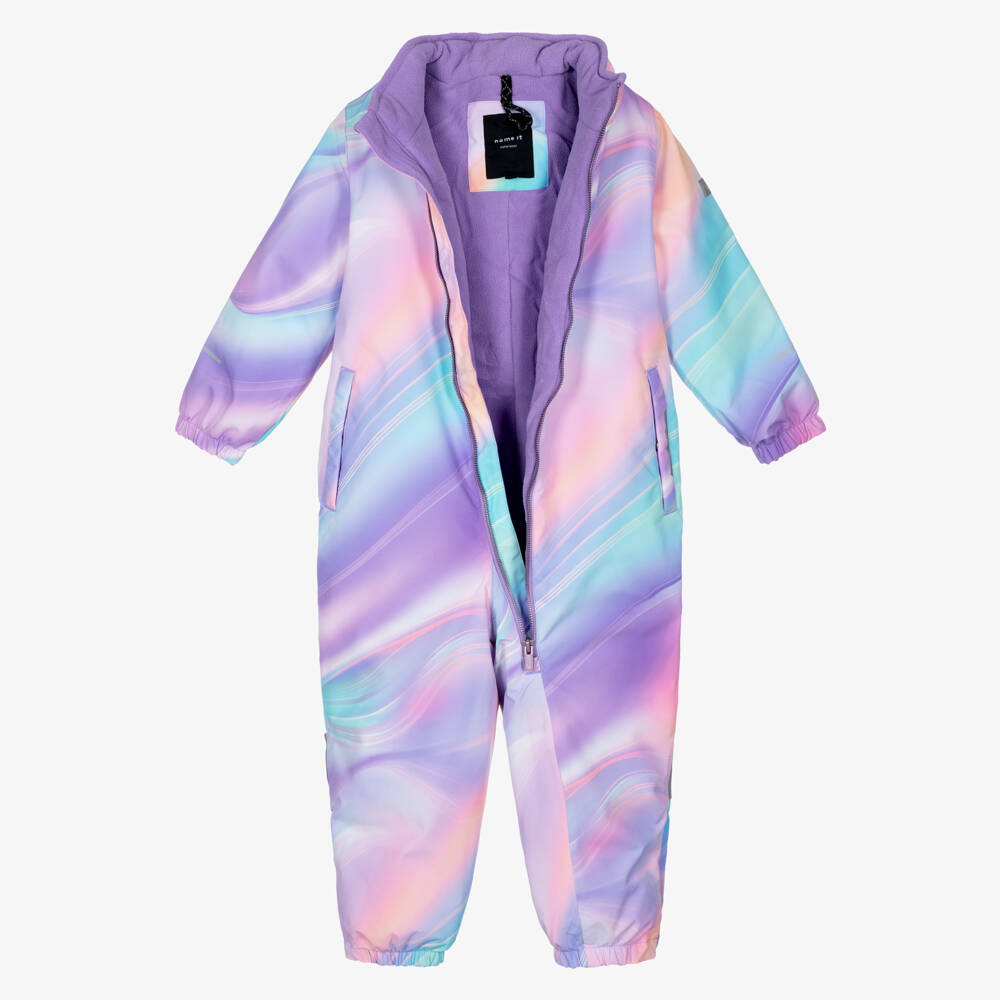 NAME IT-Purple Pink & Blue Technical Snowsuit with Faux Fur Trim Hood | Childrensalon