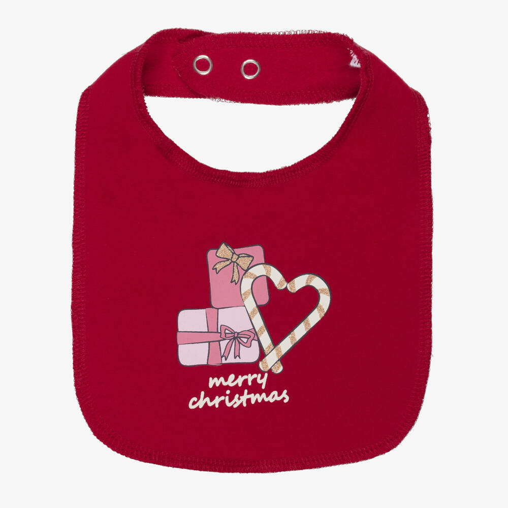 NAME IT-Red Organic Cotton Festive Candy Cane Print Bib | Childrensalon