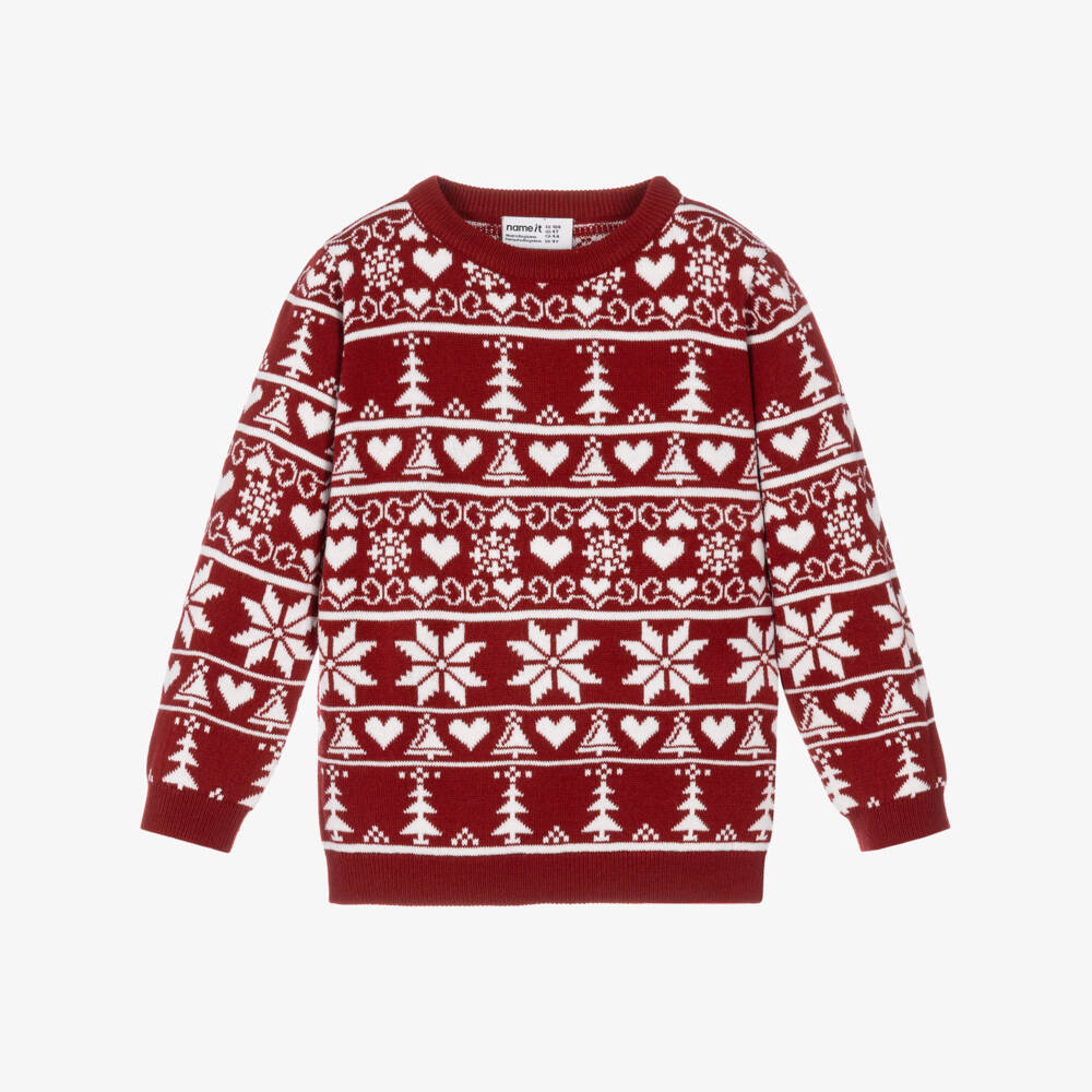 NAME IT-Red & White Christmas Fair Isle Sweater | Childrensalon